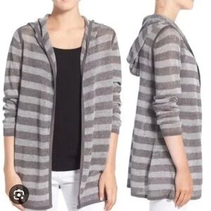Eileen Fisher Heather Gray Hooded Cardigan 100 % organic Linen